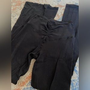 Black Waffle Knit Flare Leggings